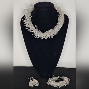 Sliver Hand beaded necklace set
